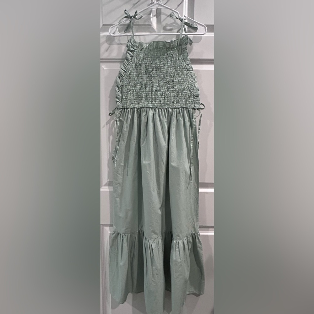 ASOS Designs Strappy Smocked Midi Dress Sz 2 Seafoam Tiered Cottagecore